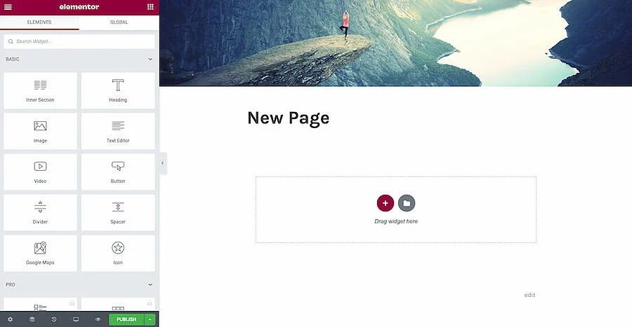 Create new pages with Elementor